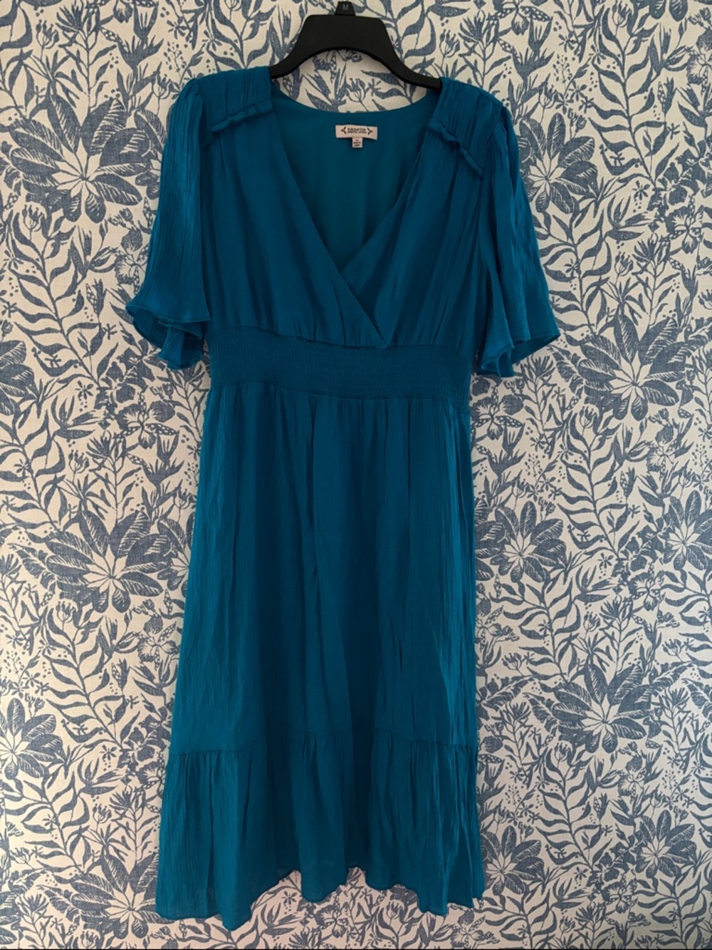 Nanette Lepore Teal V-Neck Midi Dress